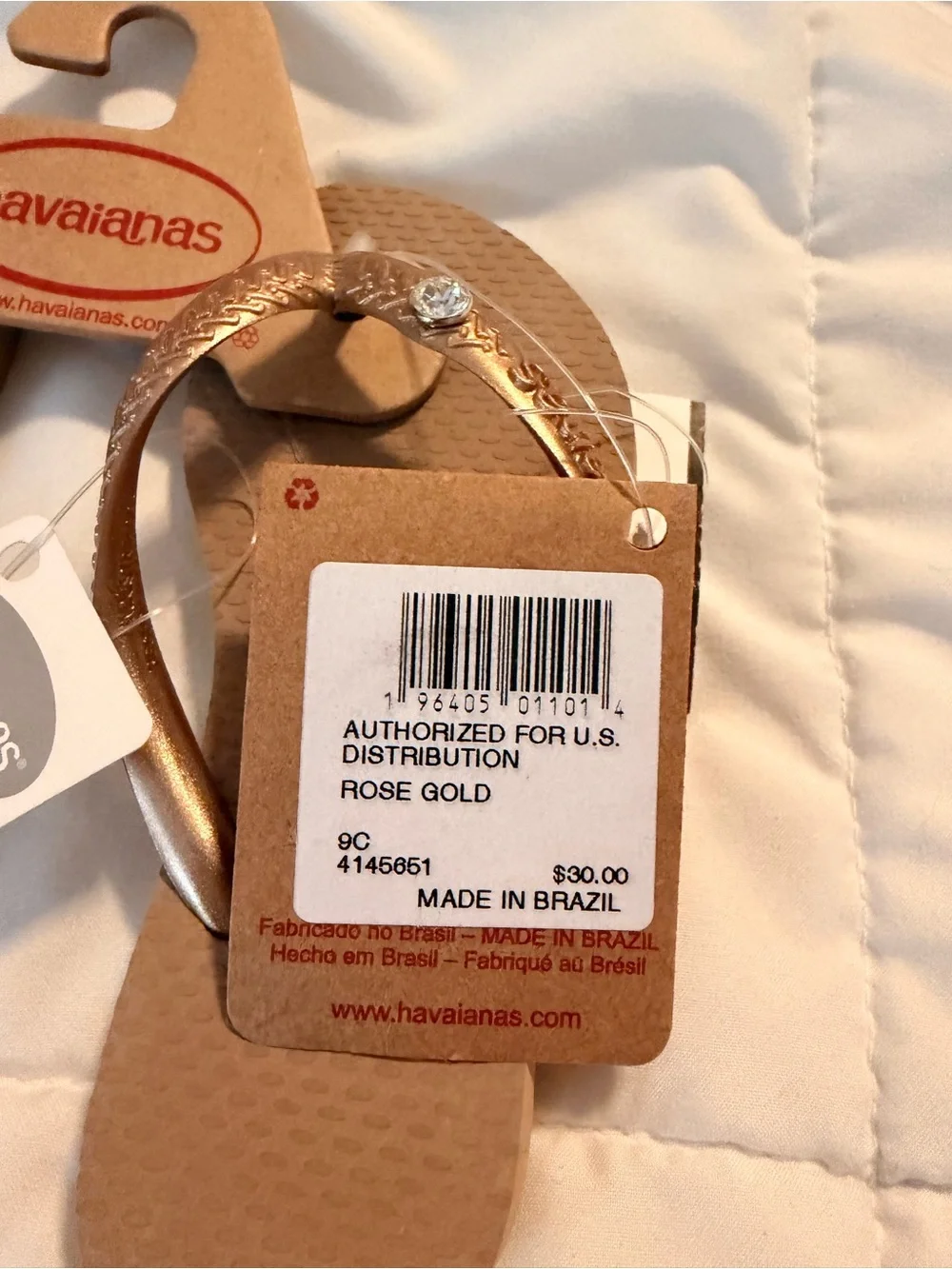 Havaianas Metallic Bronze Flip Flops with Crystal Accent